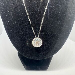 5 Ct White Moissanite Pendant Necklace Halo 18K White Gold Finish 925 Silver GRA